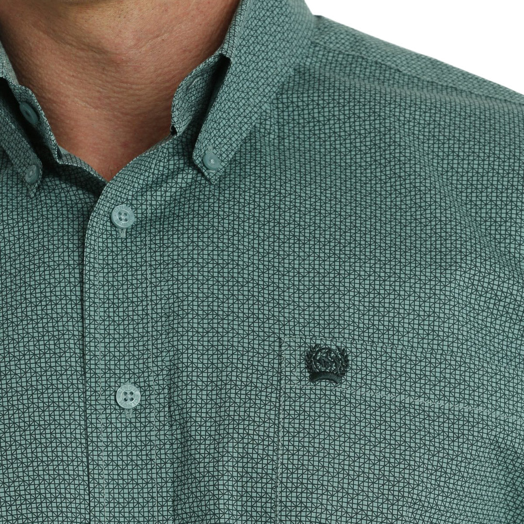 Cinch Men's Geometric Hex Print Button-Down Shirt In Teal