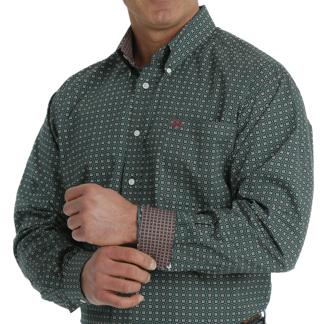 Cinch Men's Geometric Hex Print Button-Down Shirt In Green