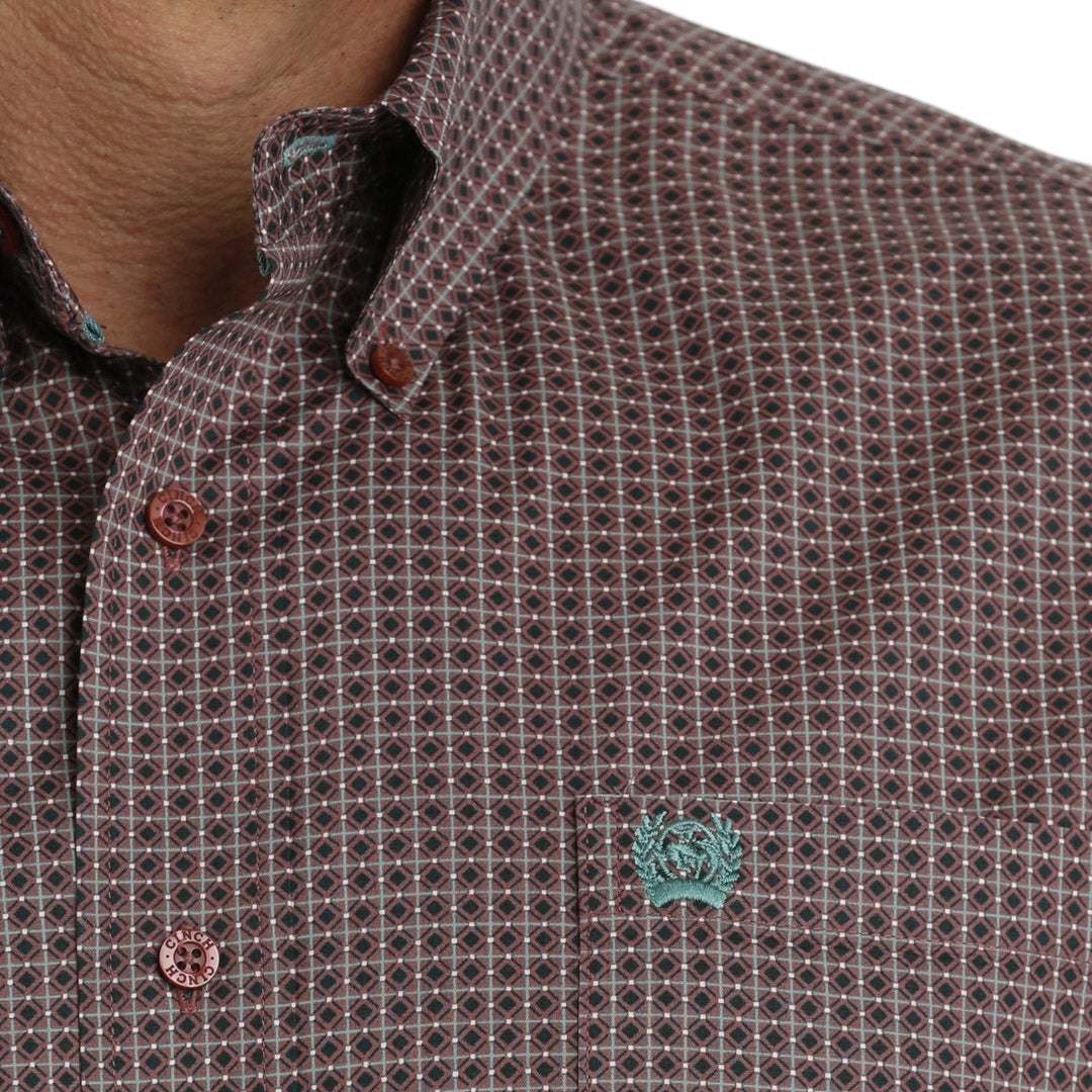 Cinch Men's Geometric Hex Print Button-Down Shirt In Burgundy