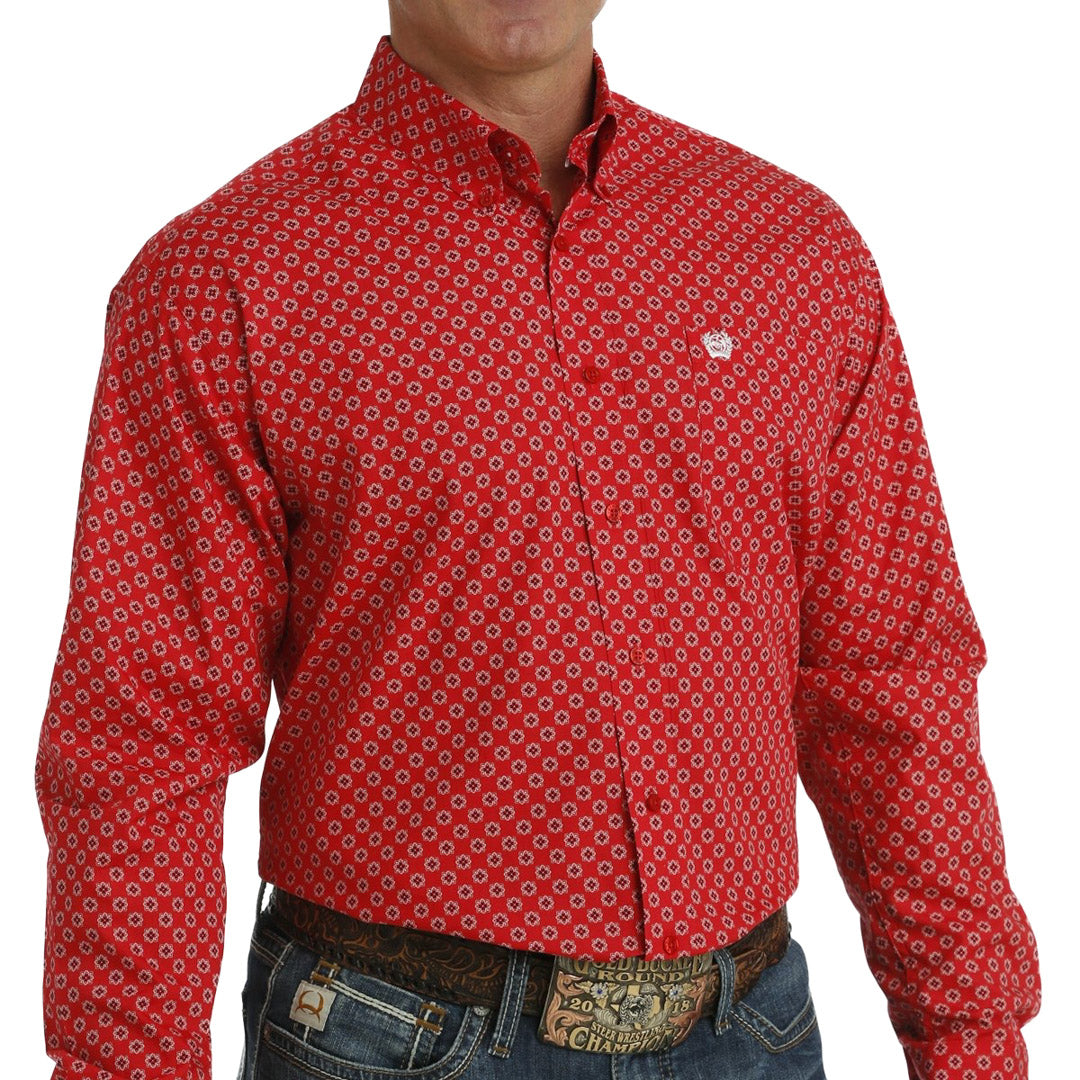 Cinch Men's Geometric Hex Print Button-Down Shirt In Red