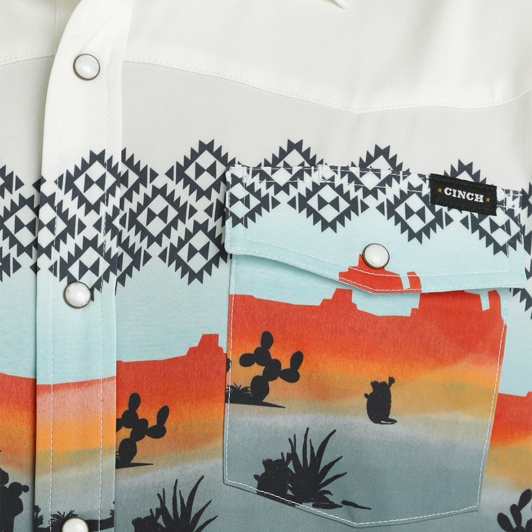 Cinch Men's Vintage Border Print Western Camp Short Sleeve Snap Shirt