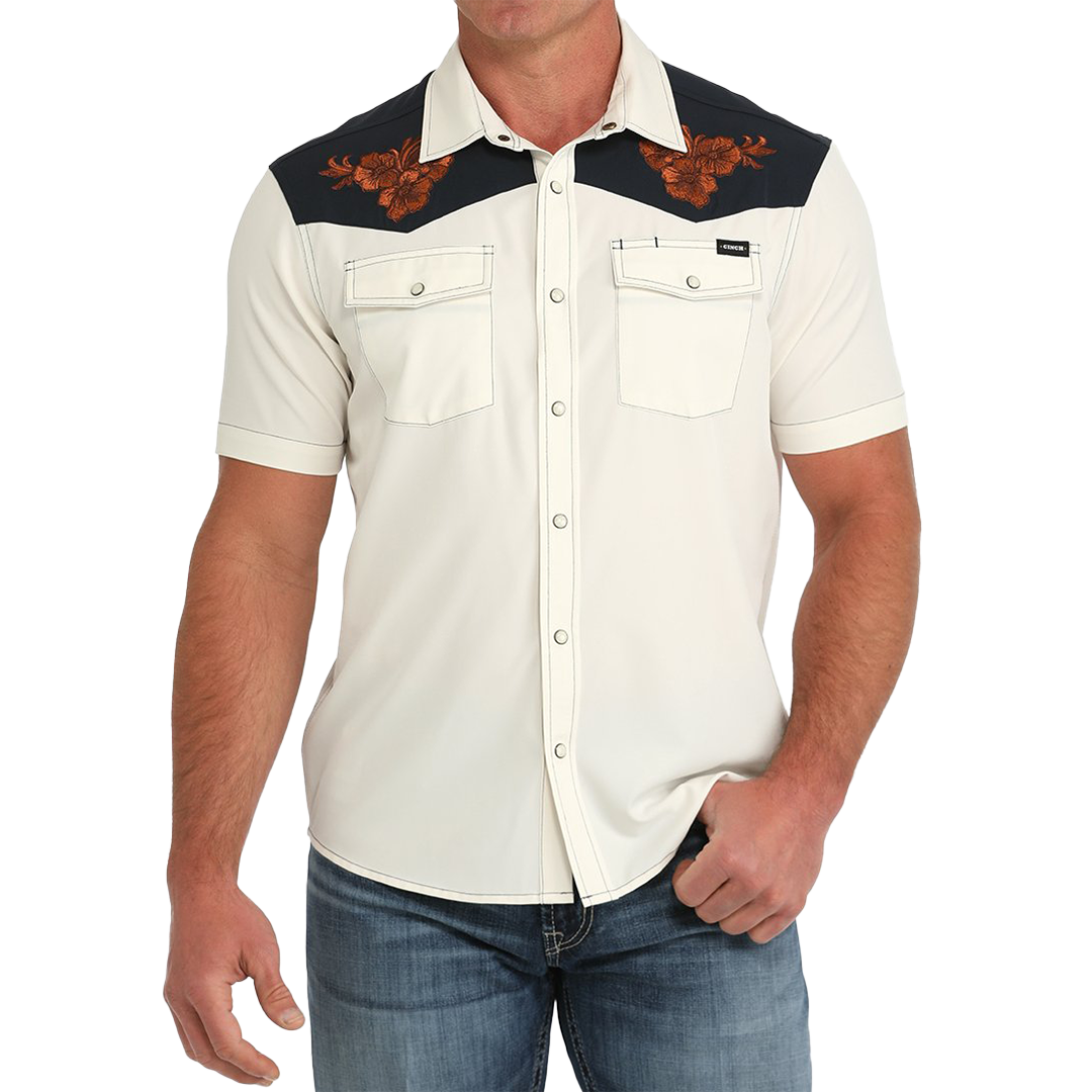 Cinch Men's Arenaflex Tooled Leather Camp Short Sleeve Snap Shirt