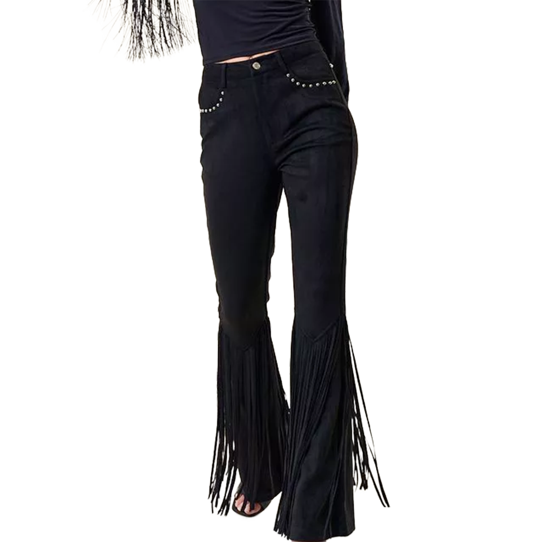 Saints & Hearts Women's Studded Fringed Faux Suede Pants