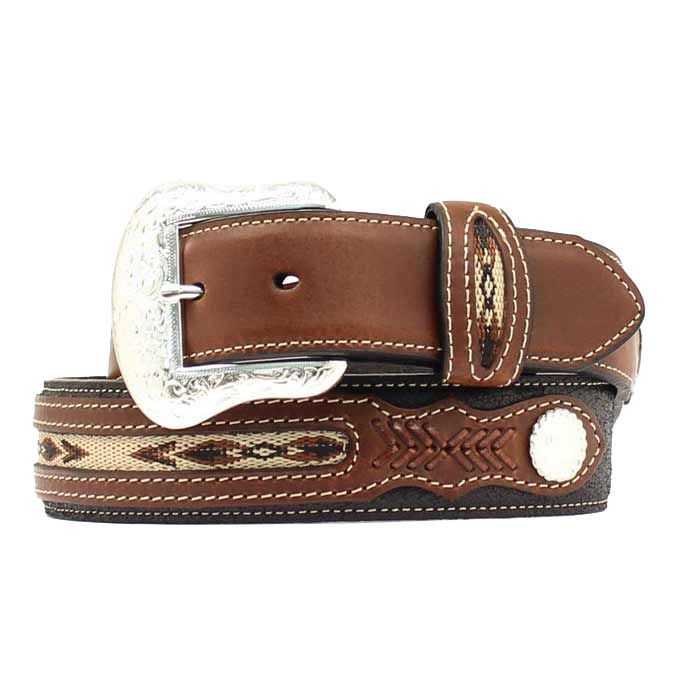 Nocona Belt Company Men's Southwestern Inlay Leather Belt