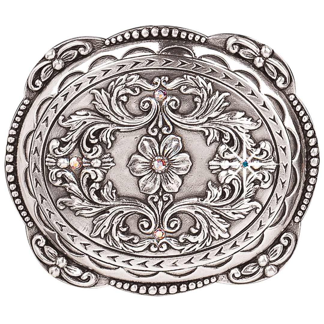 Nocona Belt Company Women's Floral Scrolled Rhinestone Belt Buckle