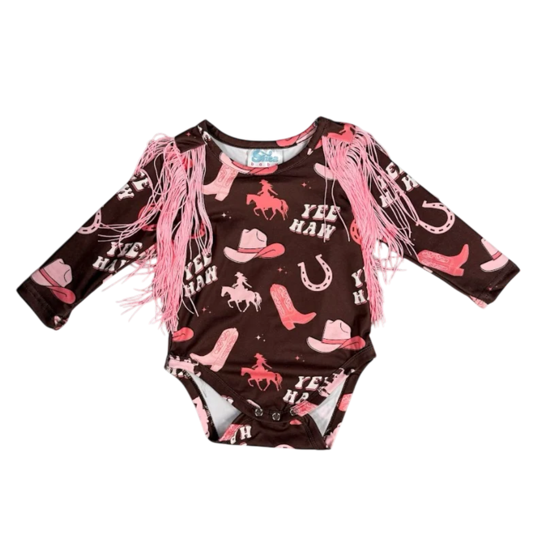Shea Baby Baby Girls' Yeehaw Cowgirl Fringe Long Sleeve Onesie