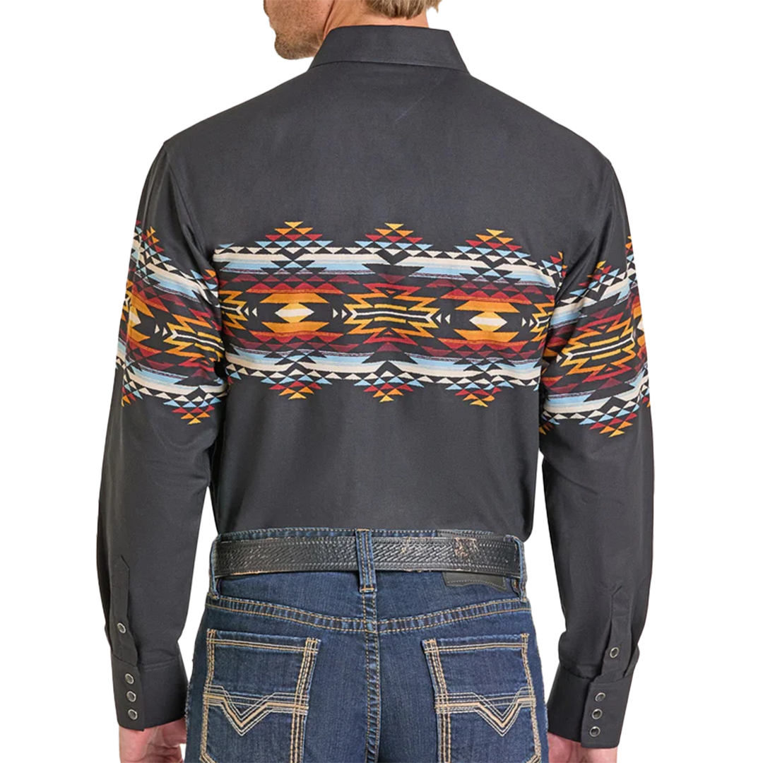 Panhandle Men's Border Print Long Sleeve Snap Shirt