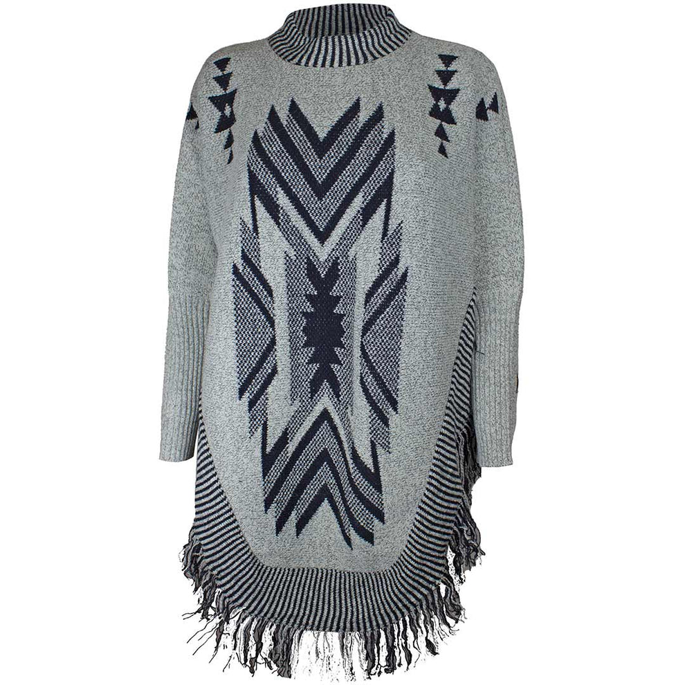 Papa Fashions Women's Aztec Print Sweater Poncho