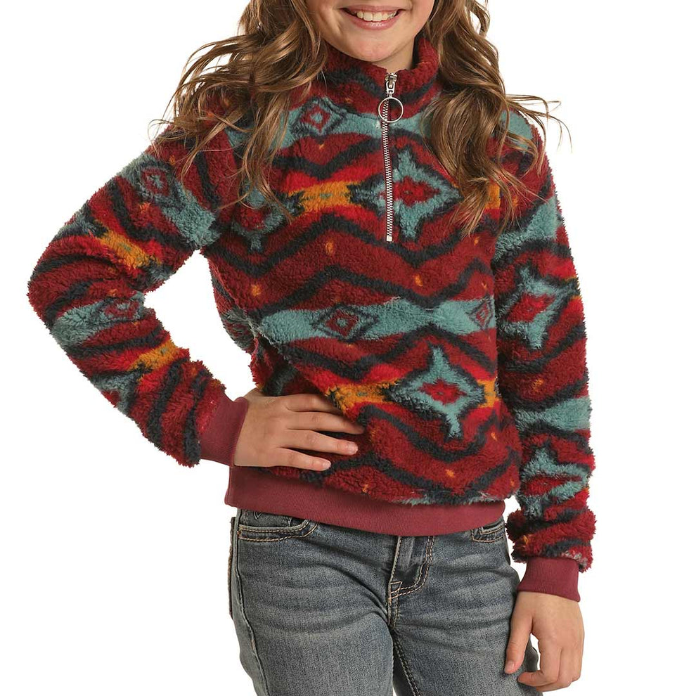 Rock & Roll Cowgirl Girls' Aztec Sherpa Pullover