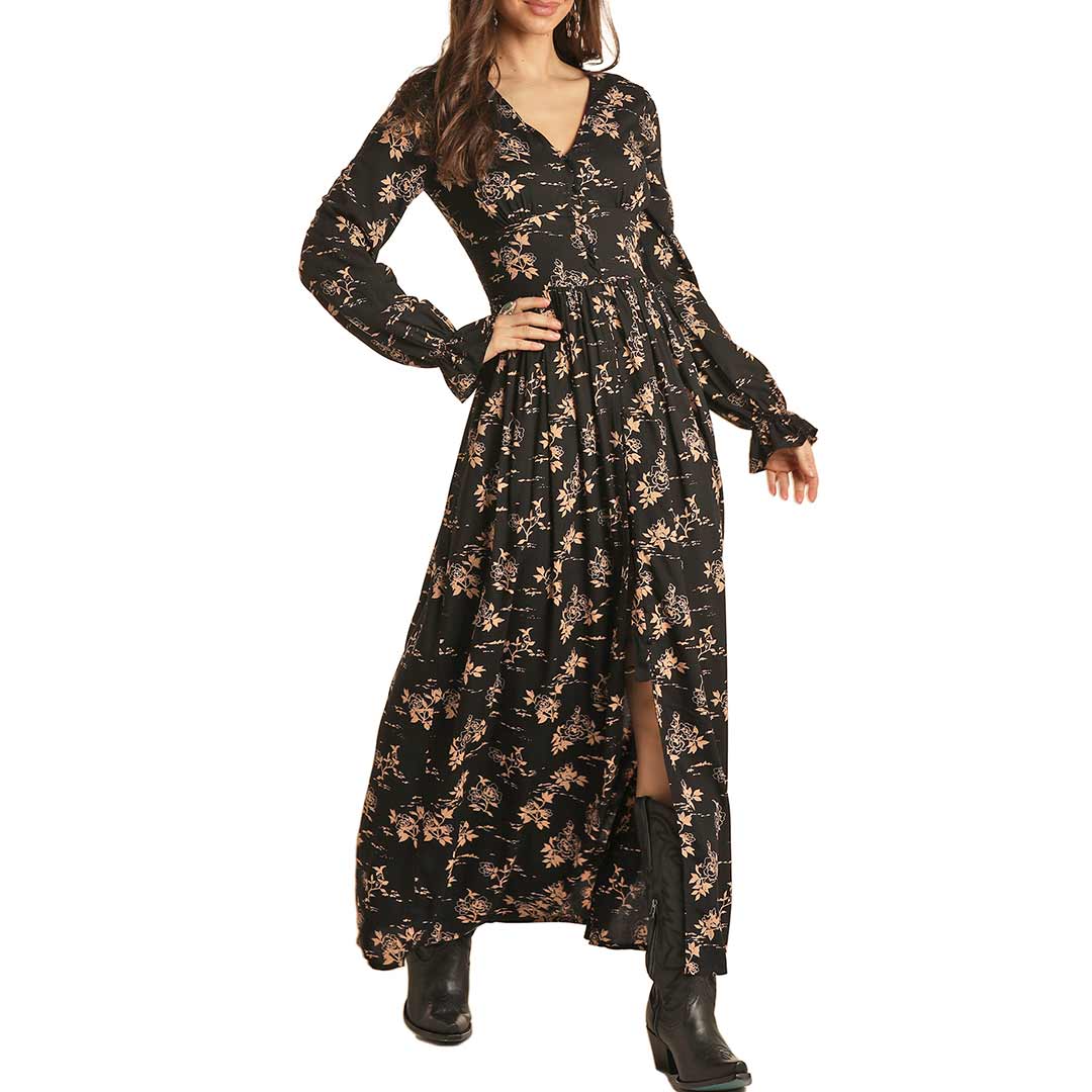 Rock & Roll Cowgirl Women's Floral Print Button-Down Maxi Dress