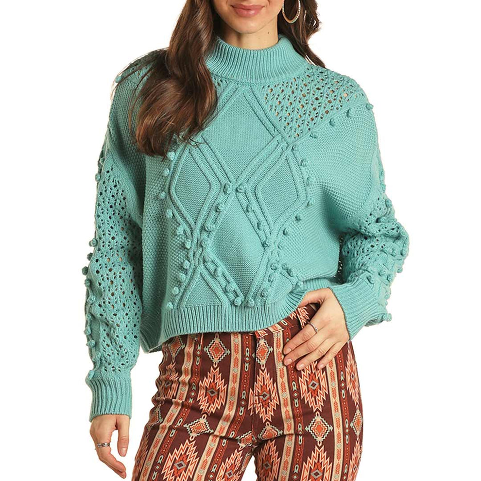 Rock & Roll Cowgirl Women's Pom Crochet Pullover Sweater