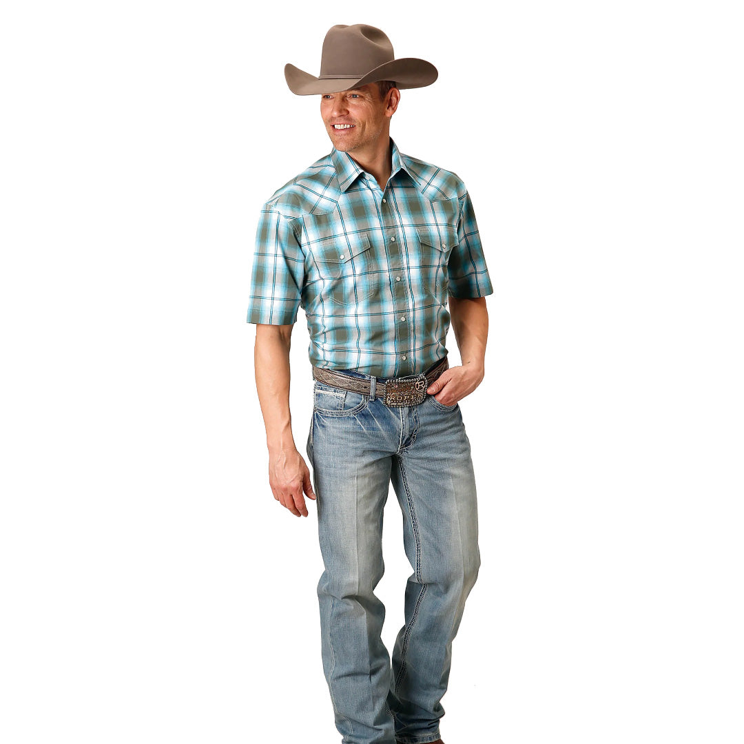 Roper Men's Contrast Stripe Plaid Print Snap Shirt
