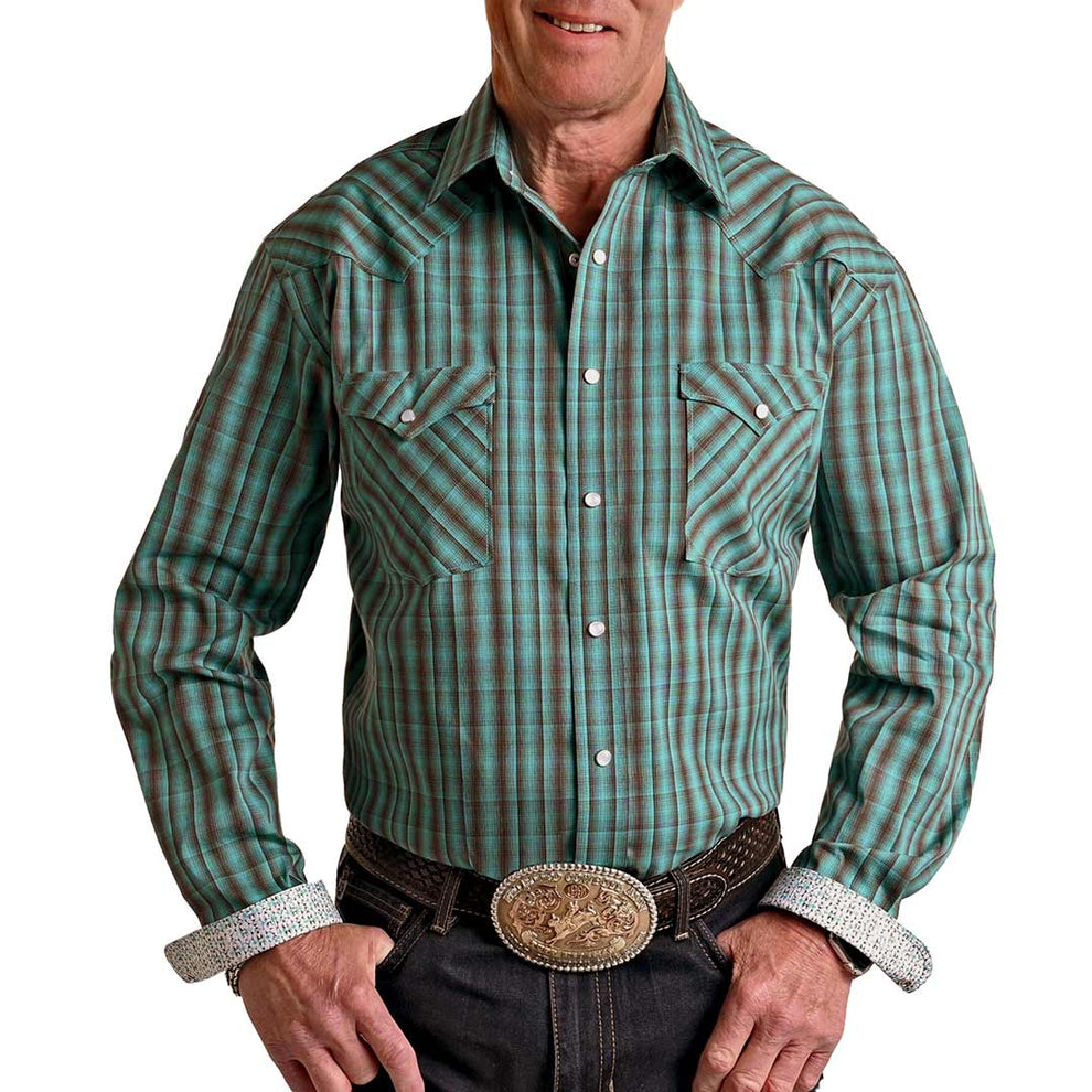 Rough Stock Men's Ombre Plaid Snap Shirt