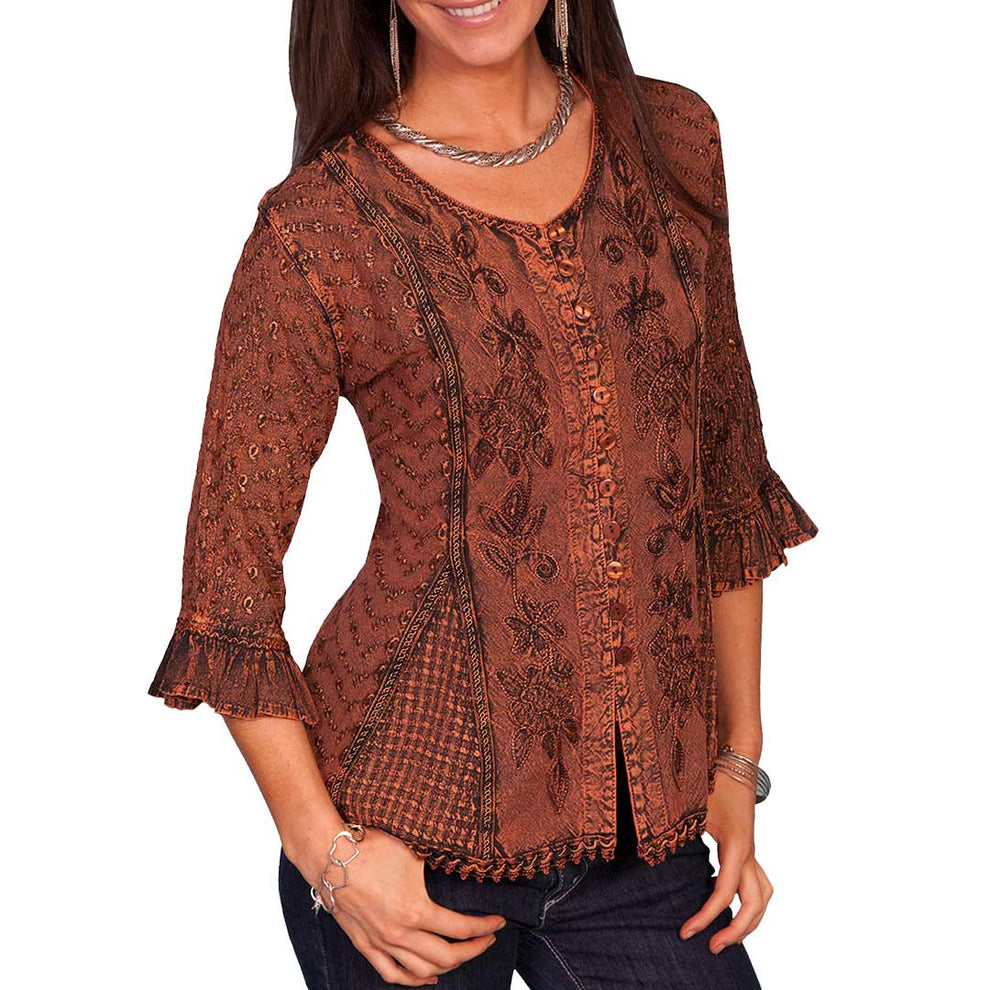 Scully Women's Textured Embroidered Blouse