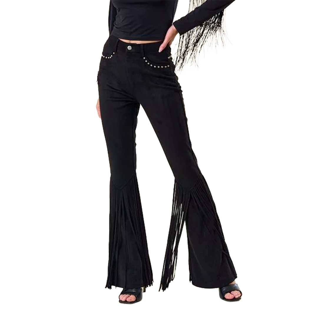 Saints & Hearts Women's Studded Fringed Faux Suede Pants