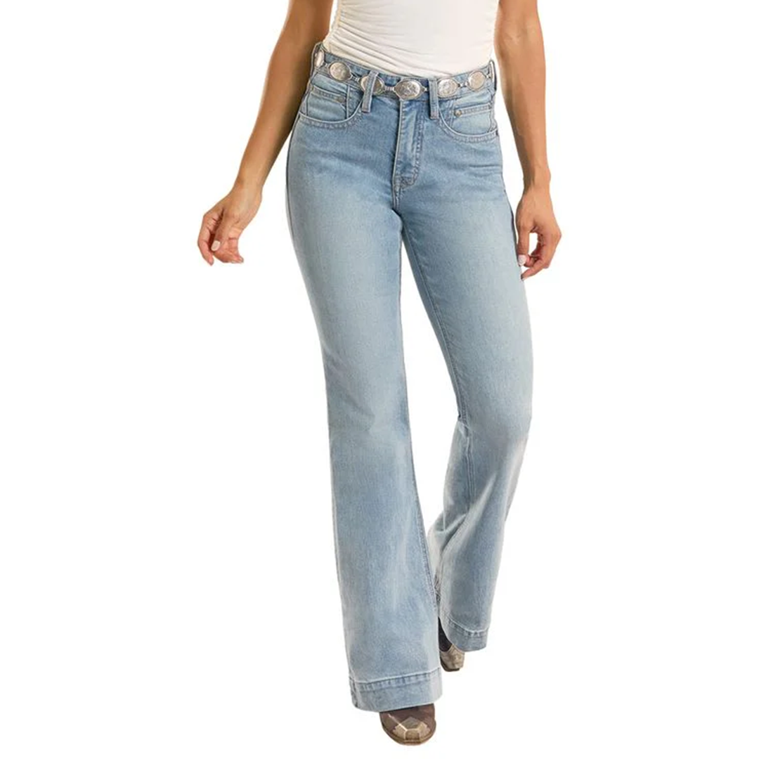 Jean bootcut Rock & Roll Denim pour femme avec motifs aztèques et entrecroisés