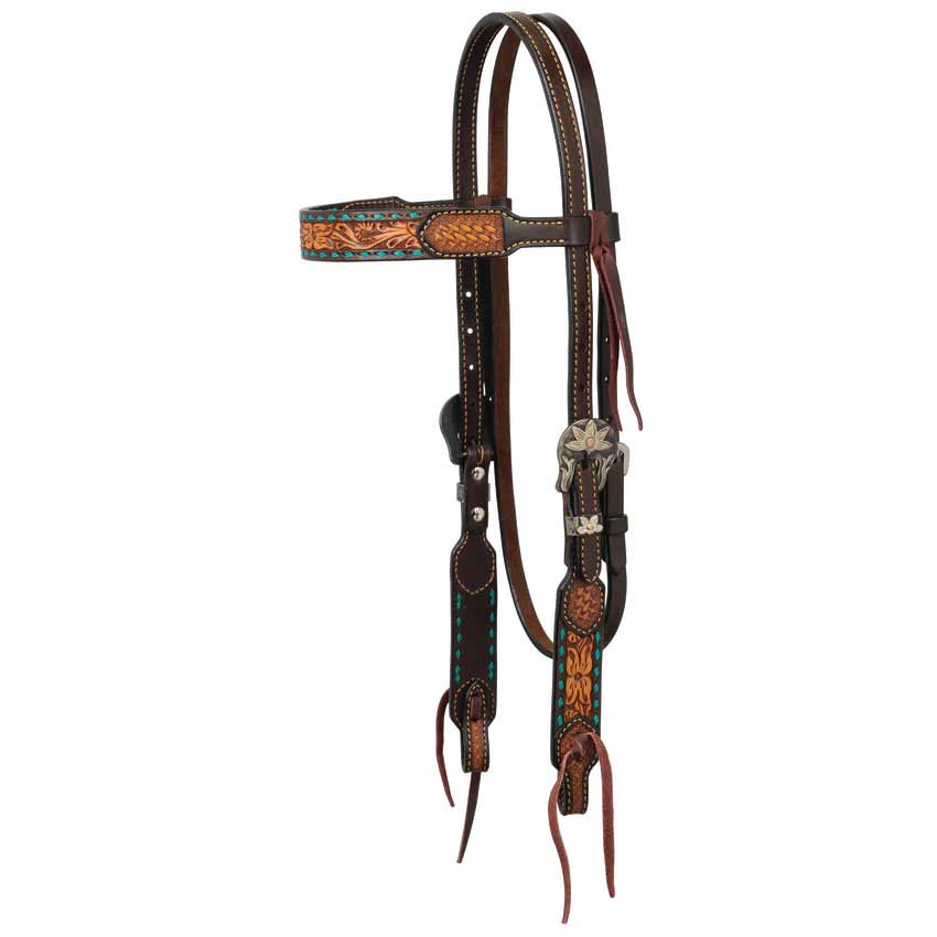 Turquoise Cross 5/8" Floral Buckstitch Headstall