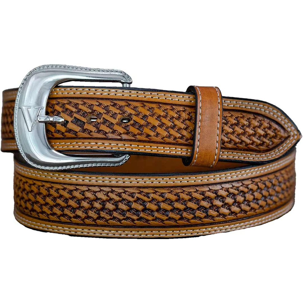 Vogt Silversmiths Men's Basketweave Tooled Belt