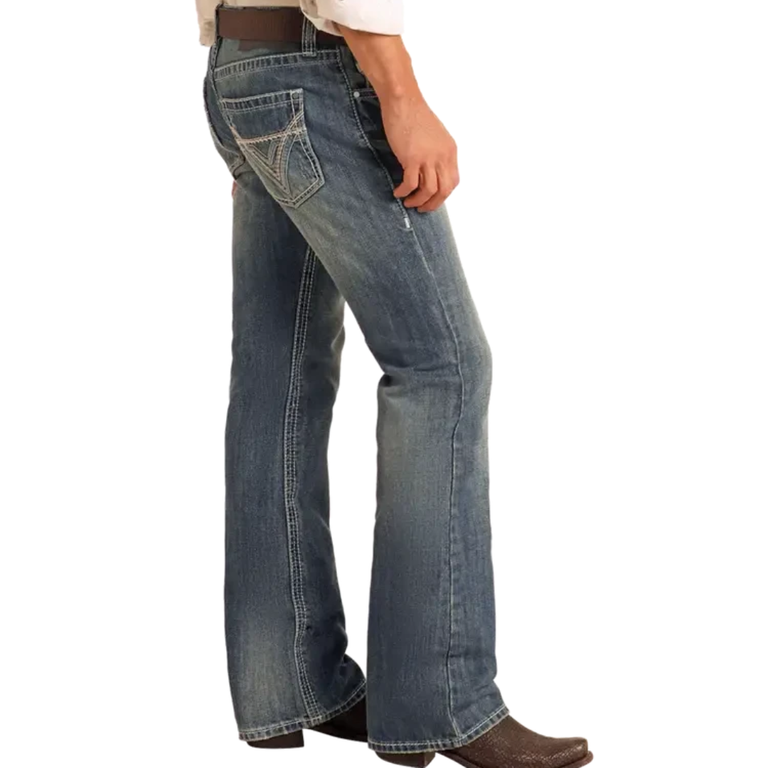Rock & Roll Denim Men's Embroidery Bootcut Jeans