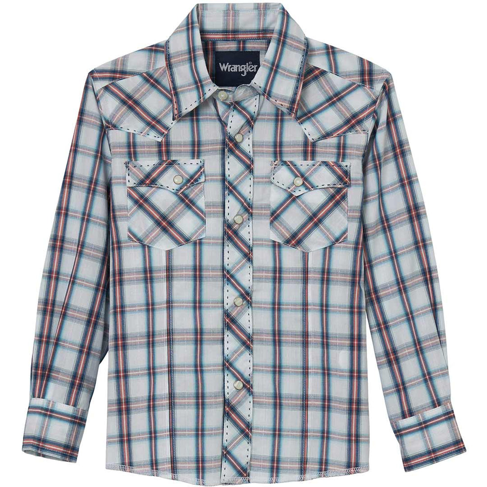 Wrangler Boys' Match Dad Plaid Snap Shirt