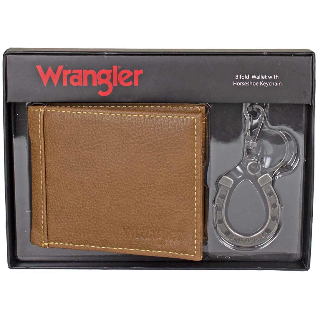 Wrangler Men's Bifold Wallet Horseshoe Keychain Set