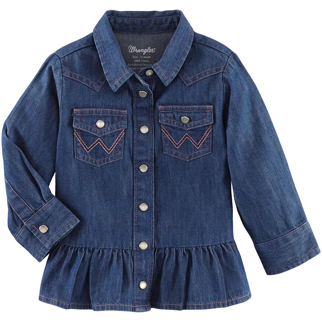 Wrangler Toddler Girls' Denim Ruffle Tunic Snap Shirt
