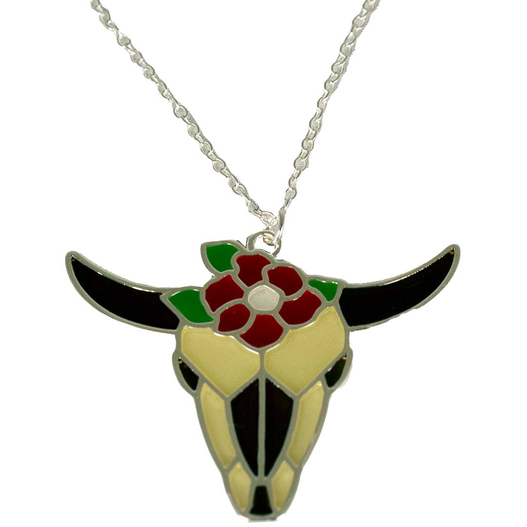 Wyo-Horse Stained Glass Steer Skull Necklace