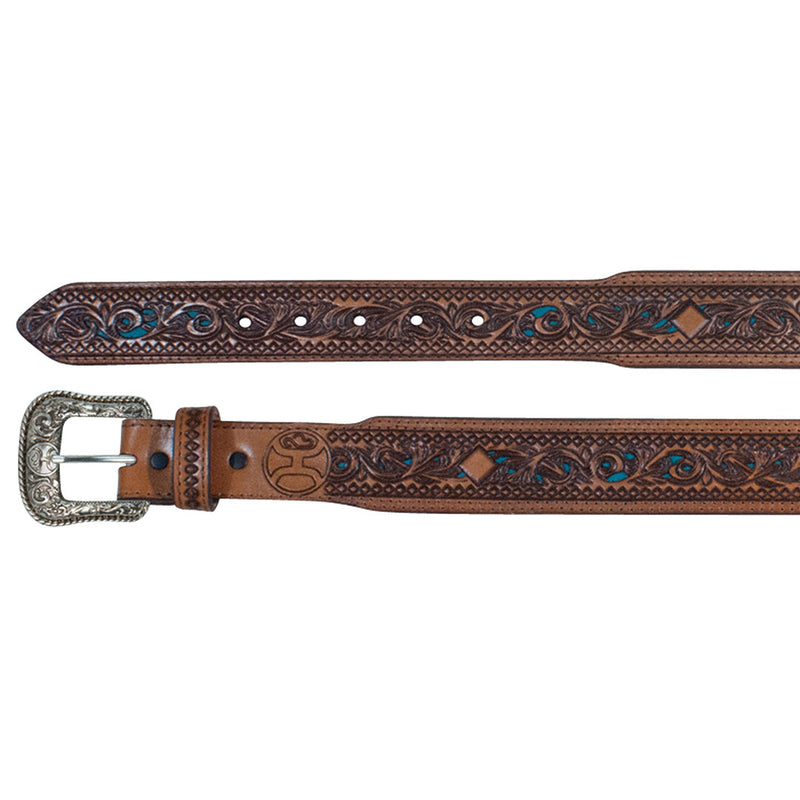 Hooey Tapered Tooled Turquoise Inlay Belt