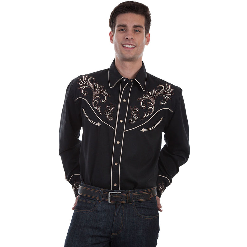 Scully Men's Scroll Embroidered Western Dress Shirt