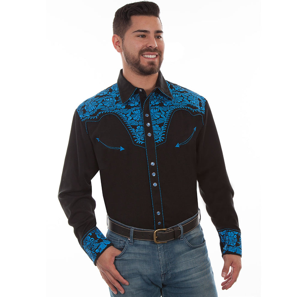Scully Men's Floral Embroidered Western Dress Shirt