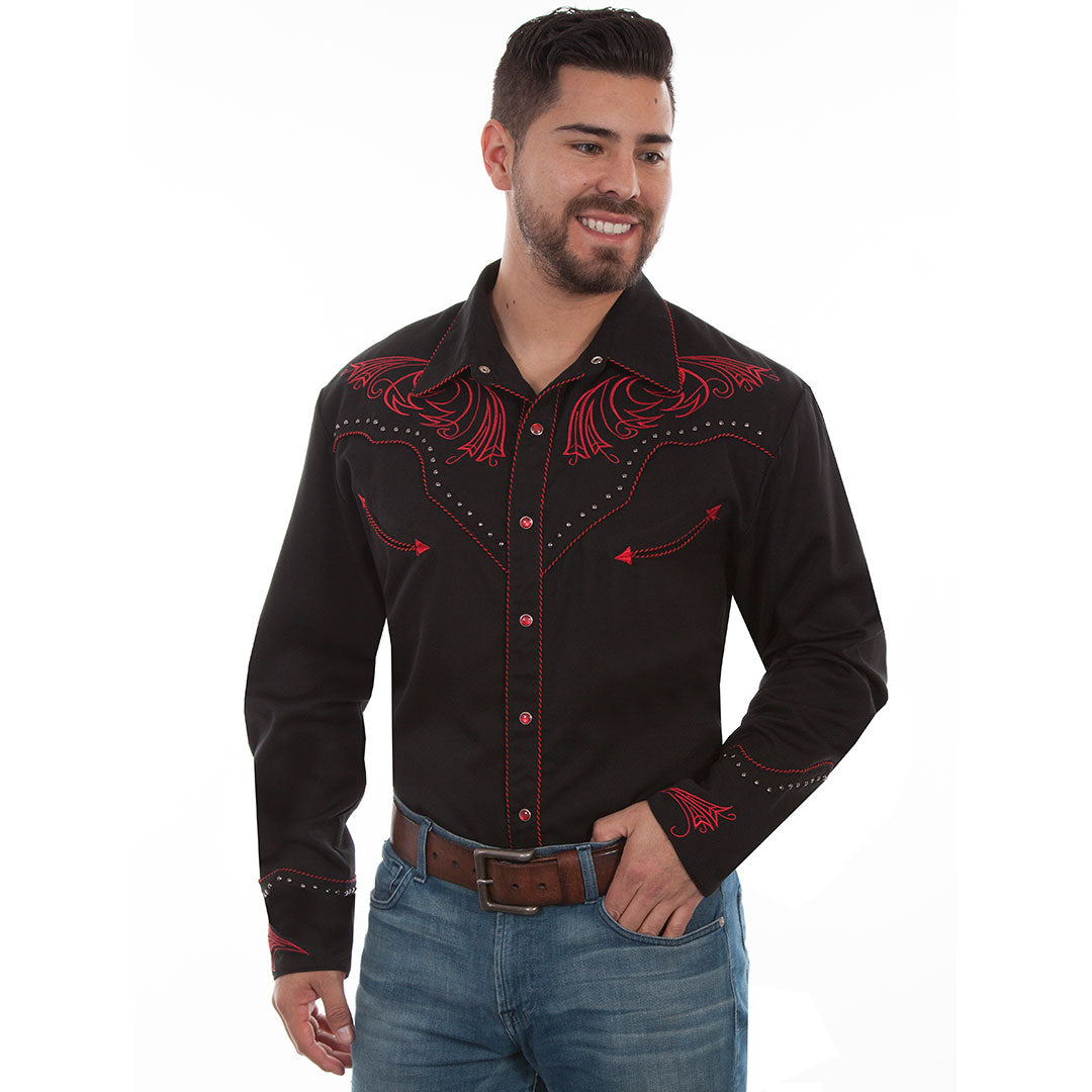 Scully Men's Scroll Embroidered Western Dress Shirt