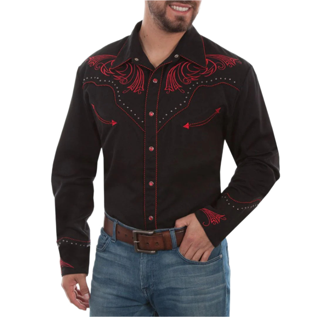 Scully Men's Scroll Embroidered Western Dress Shirt