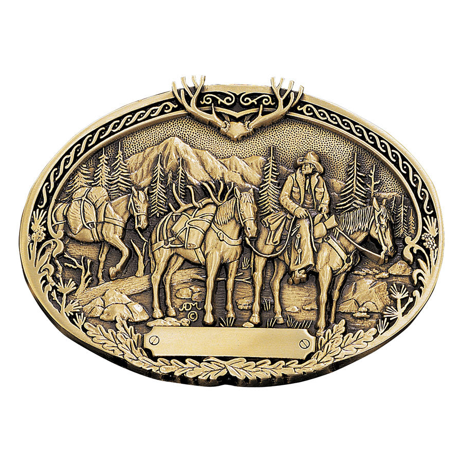Montana Sliversmiths Pack Horses and Rider Brass Buckle