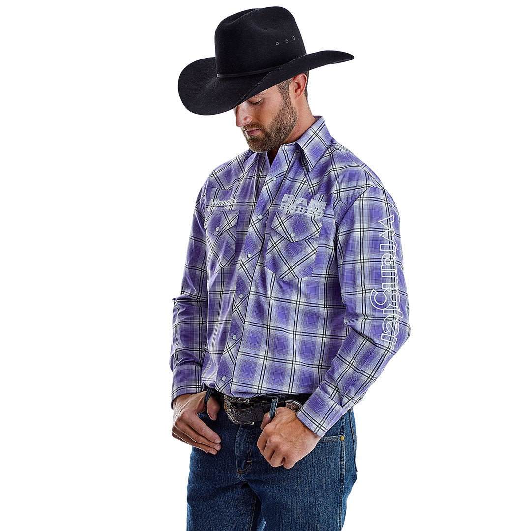 Wrangler Men's Ram Rodeo Series Logo Plaid Shirt