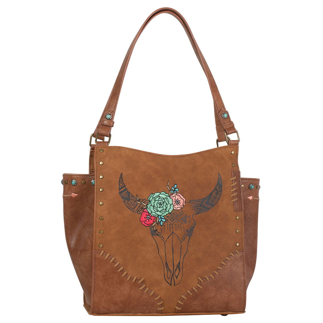 Catchfly Women's Abiquiu Southwest Steer & Floral Crown Handbag