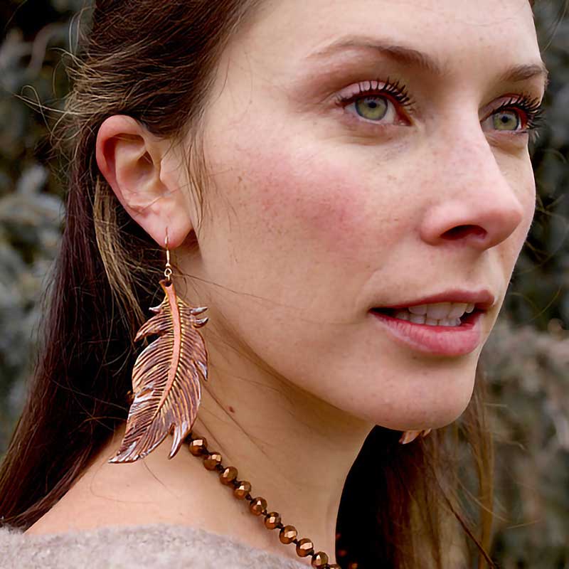 Wyo-Horse Leather Embossed Feather Earrings