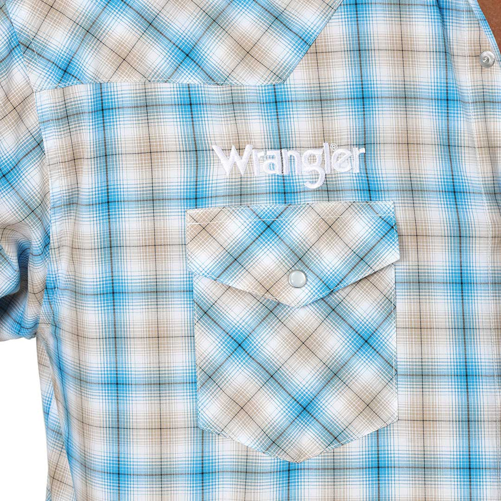 Wrangler Men's Ram Rodeo Logo Plaid Shirt