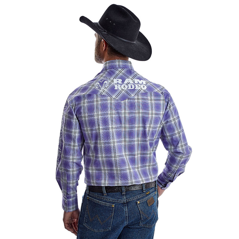 Wrangler Men's Ram Rodeo Series Logo Plaid Shirt