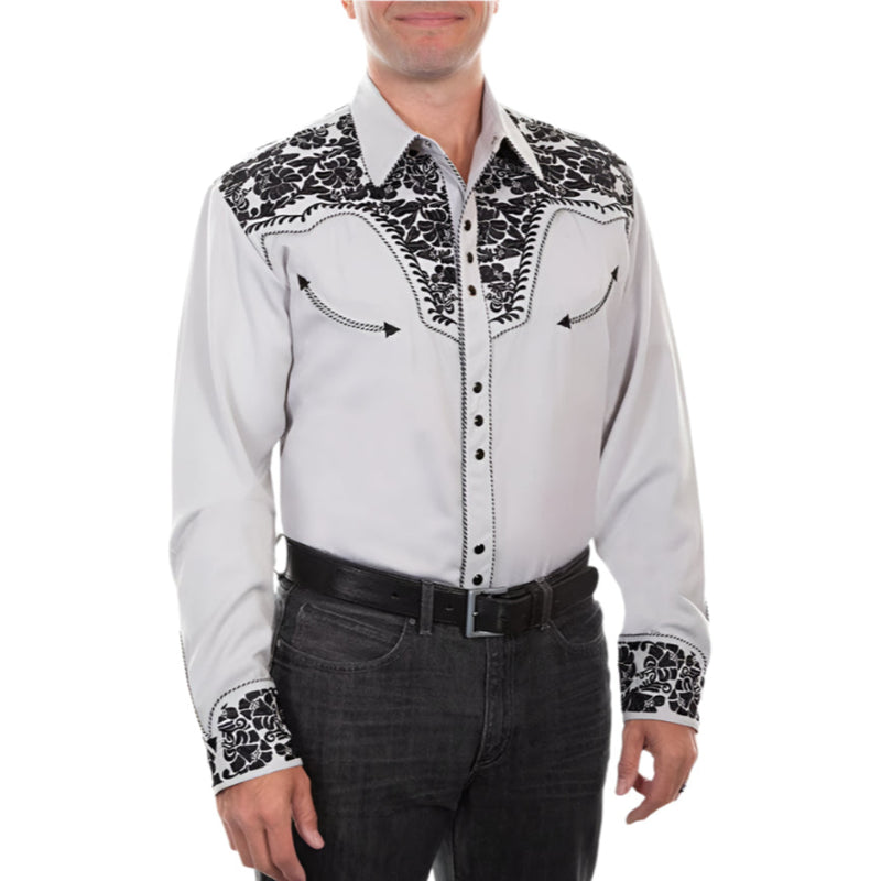 Scully Men's Floral Embroidered Western Dress Shirt
