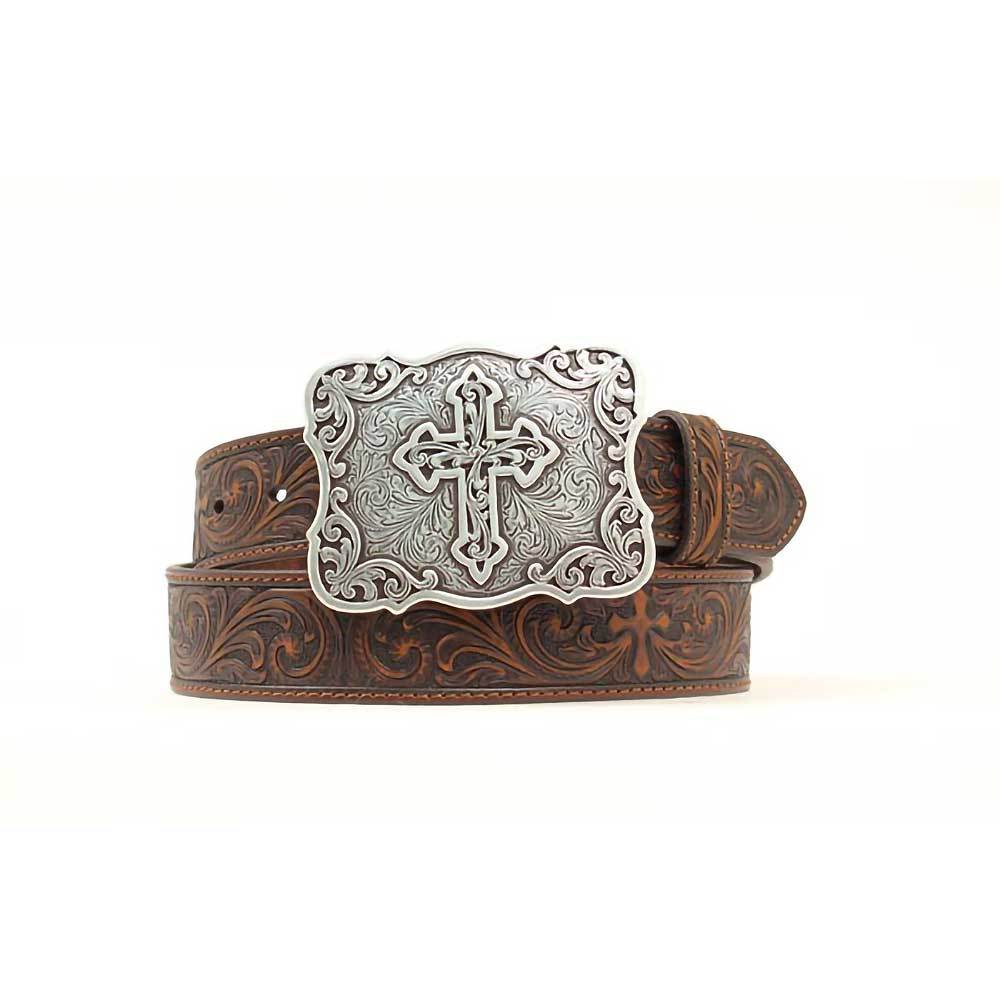 Nocona Women's Tooled Leather Belt with Cross Buckle