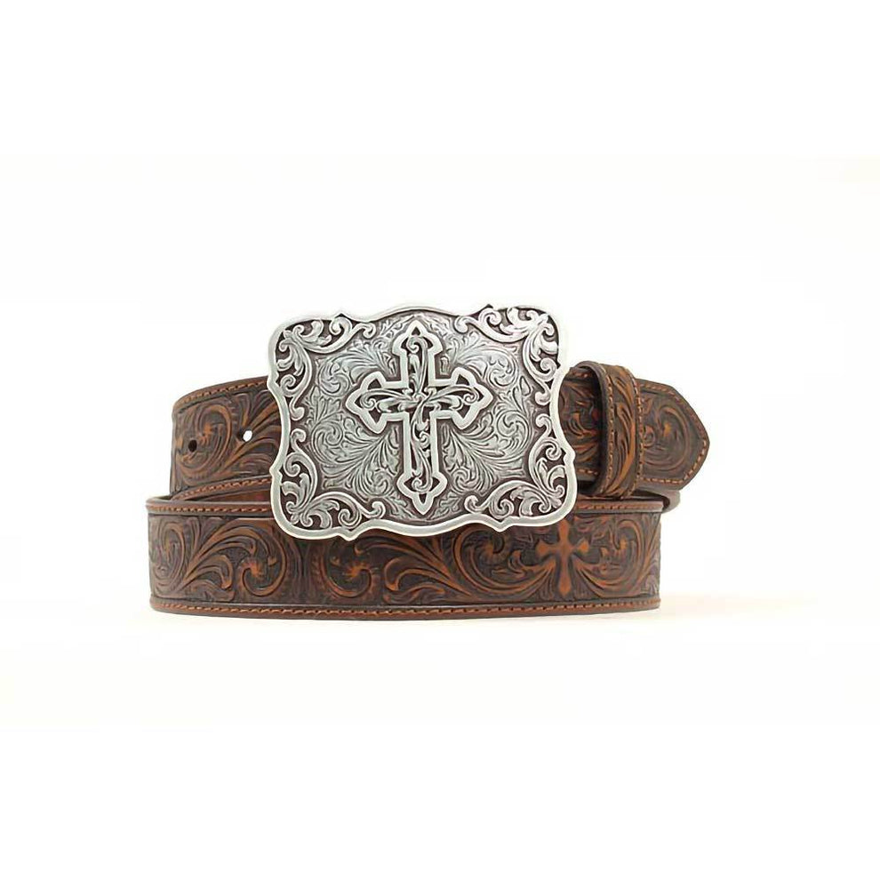 Nocona Women's Tooled Leather Belt with Cross Buckle