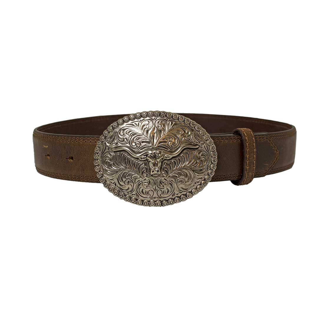 AndWest Boy's Leather Belt with Longhorn Buckle