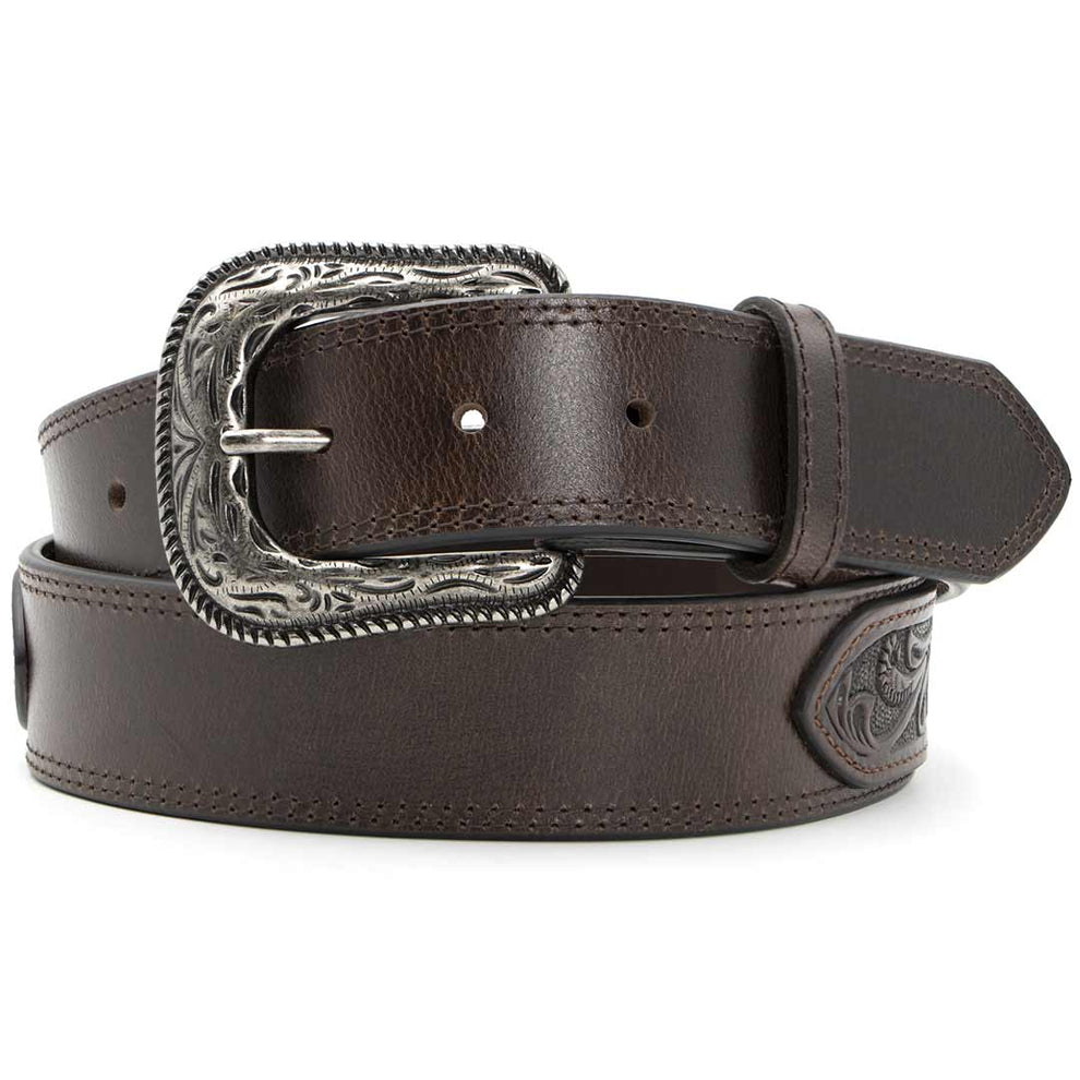 AndWest Men's Tooled and Metal Concho Overlay Belt