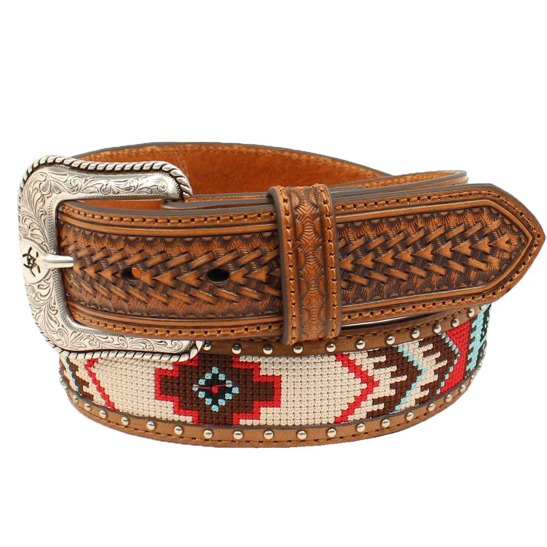 Ariat Men's Aztec Cross-Stitch Embroidered Belt