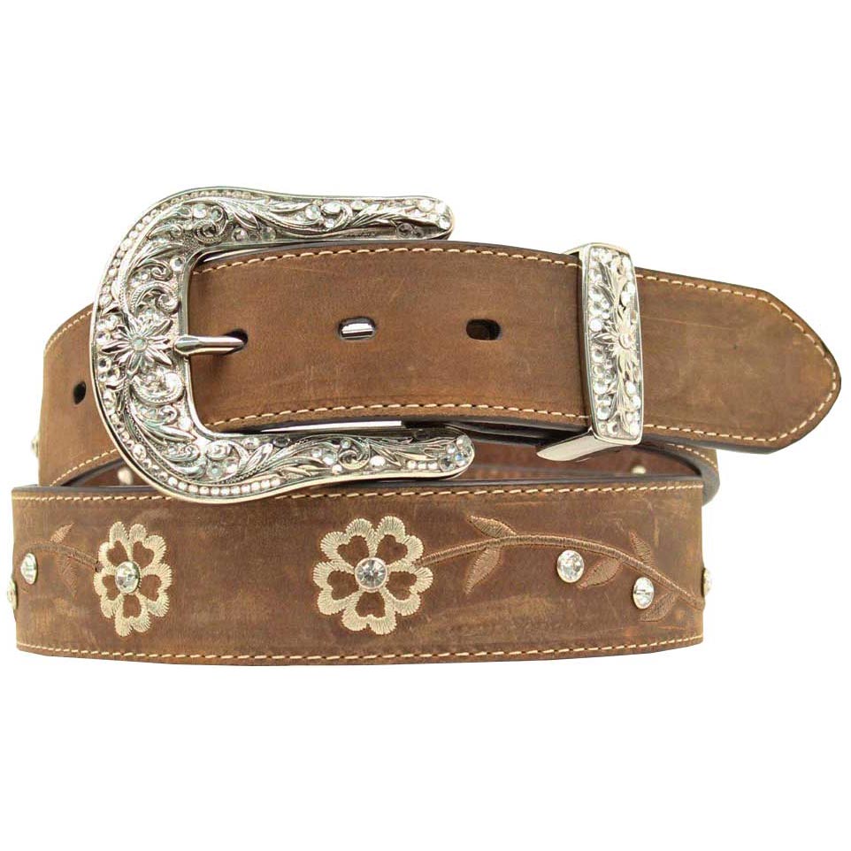Ariat Women's Distressed Leather Floral Embroidered Belt