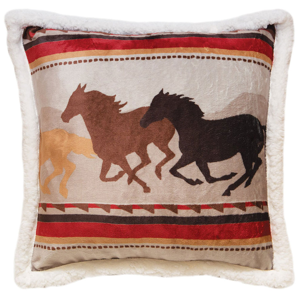 Wrangler Running Horse Country Sherpa Fleece Throw Pillow