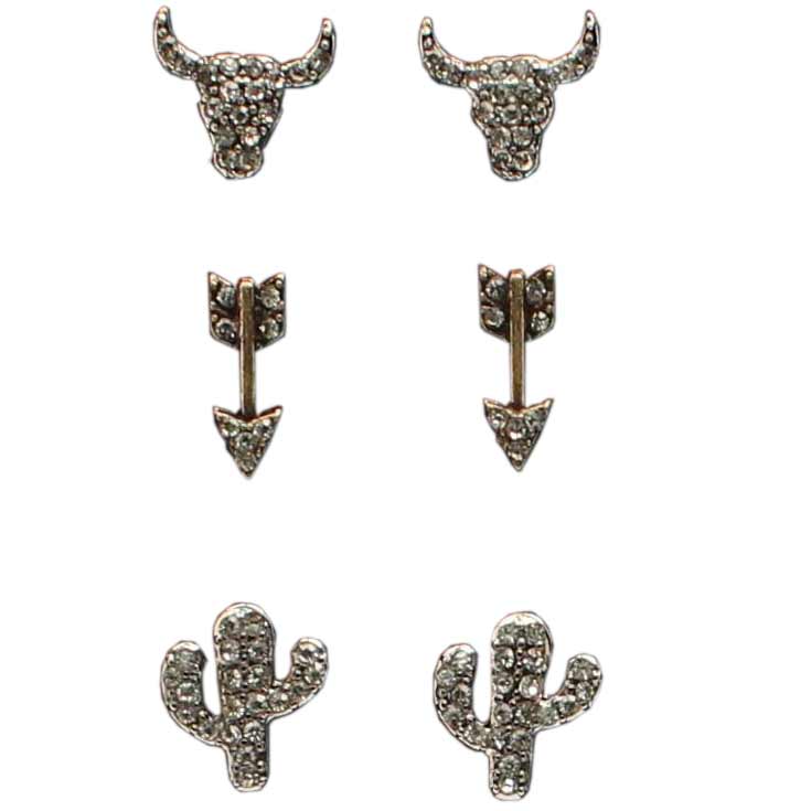 Blazin Roxx Women's Bull Arrow Cactus Earring Set