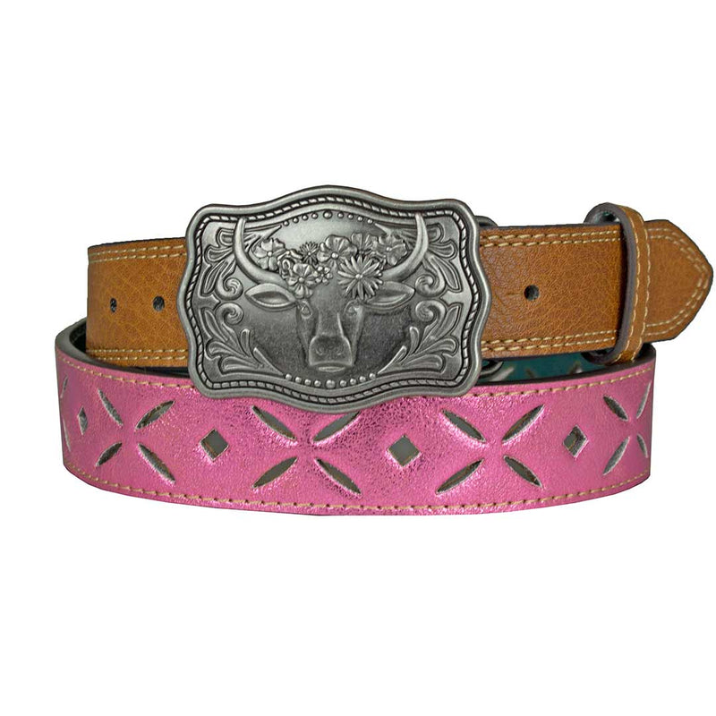 Catchfly Girls' Metallic Leather Belt with Cow Buckle