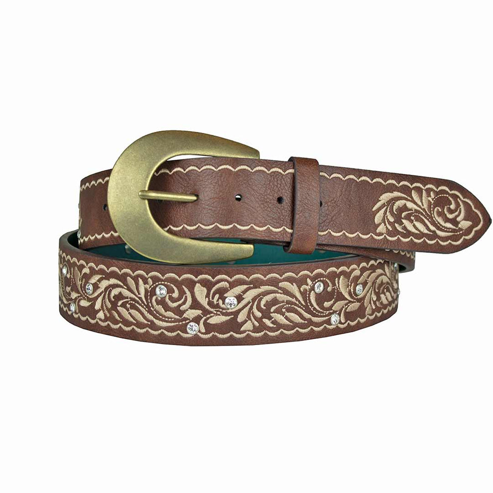 Catchfly Women's Embroidered with Crystals Leather Belt