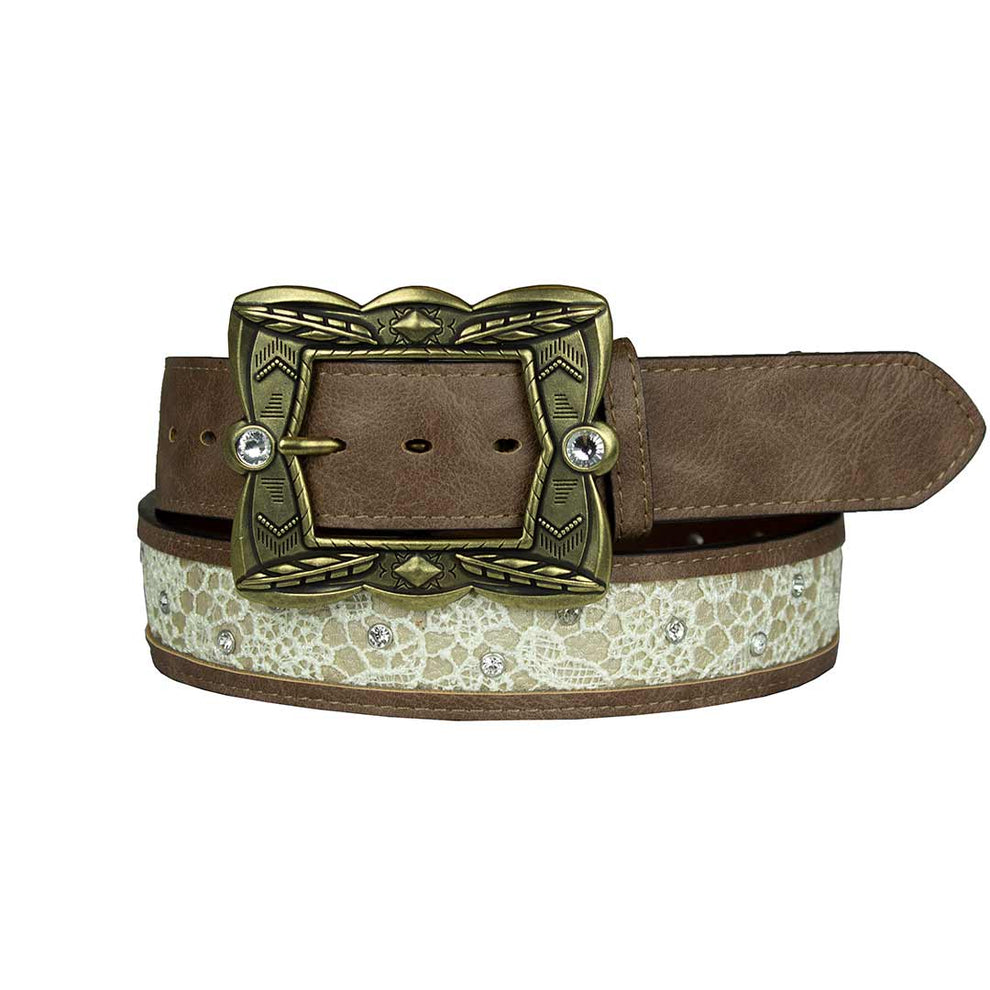 Catchfly Women's Lace and Crystal Inlay Leather Belt